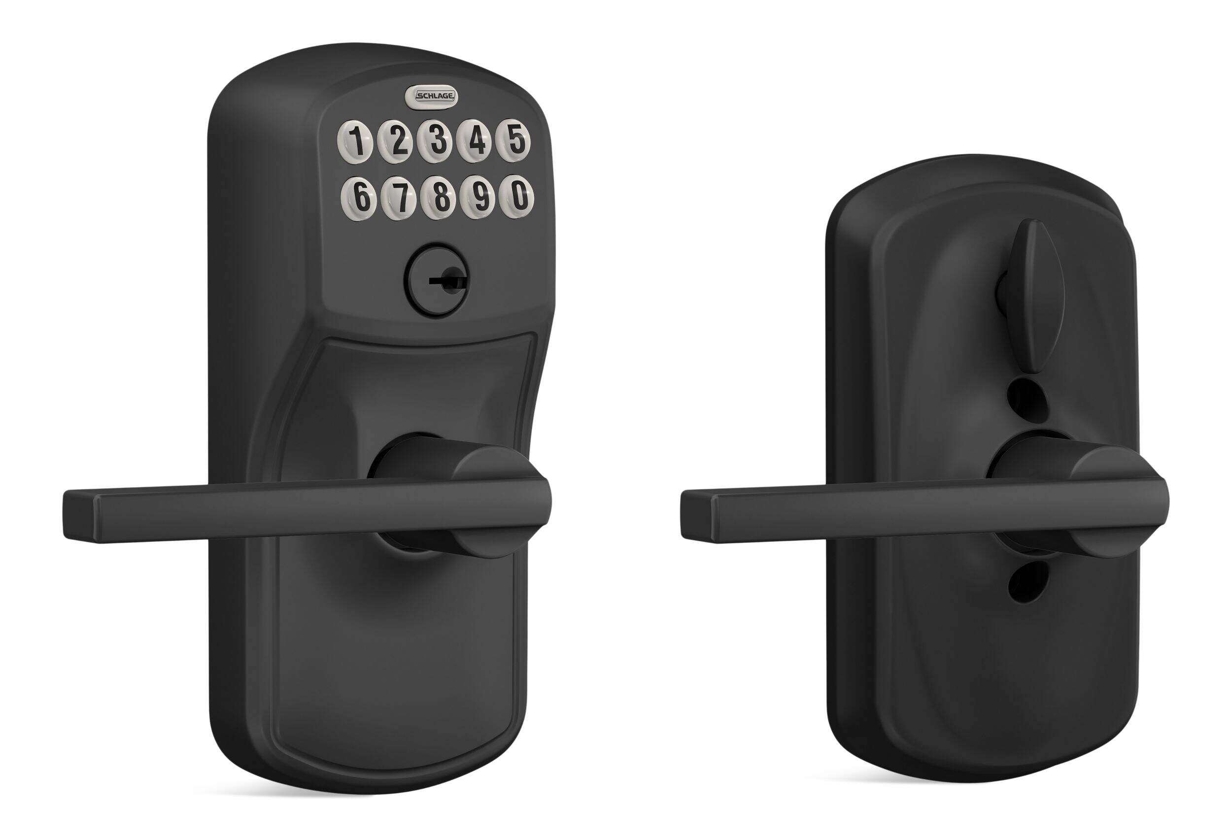 Clavier électronique lumineux avec levier Schlage Latitude Plymouth, noir mat Front_Three_Fourths_Angled_Right