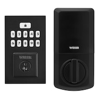 Weiser SmartCode 10 Contemporary Keyless Entry Deadbolt Door Lock, 10-Button Backlit Keypad Door Lock with SmartKey, Matte Black Front_Flat