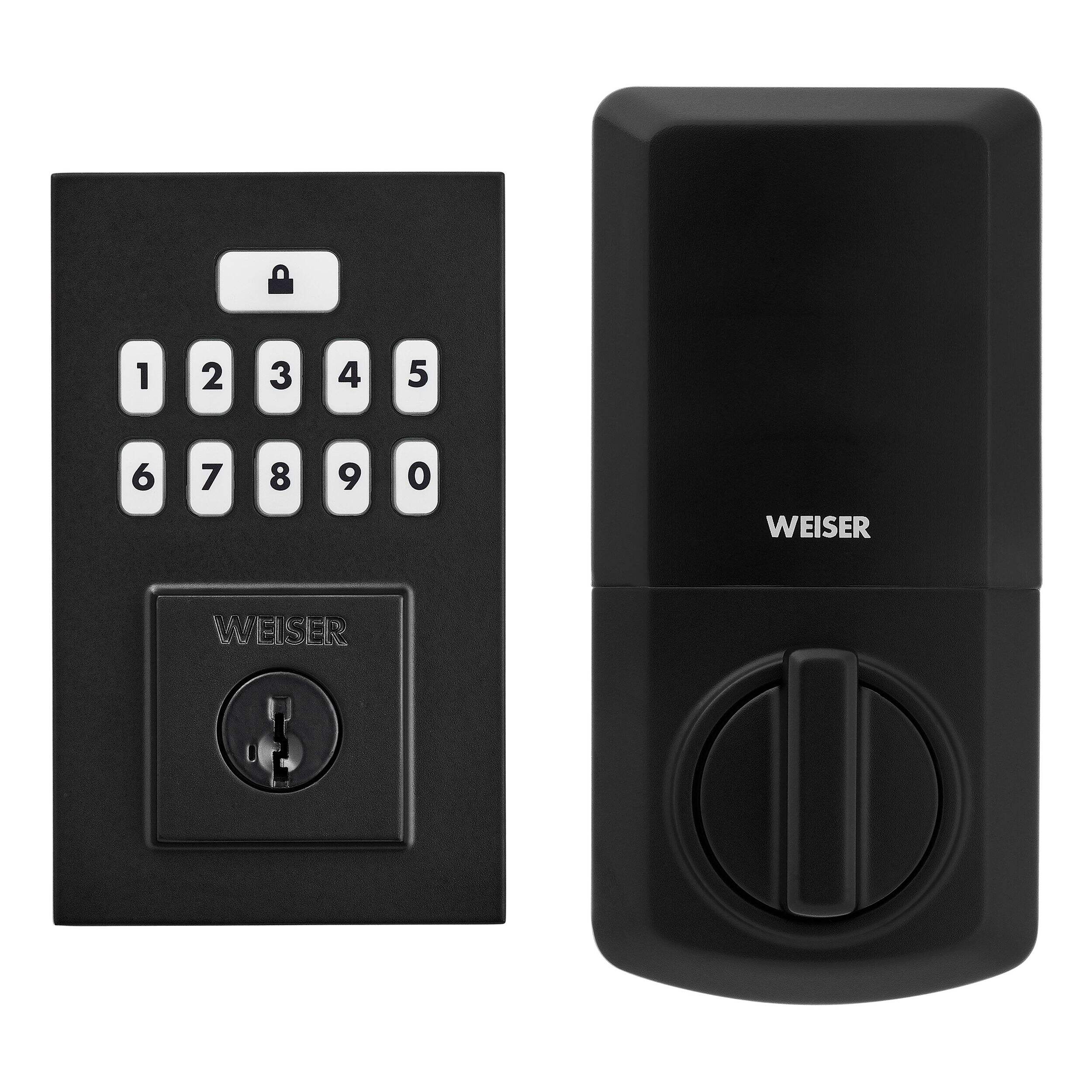 Weiser SmartCode 10 Contemporary Keyless Entry Deadbolt Door Lock, 10-Button Backlit Keypad Door Lock with SmartKey, Matte Black Front_Flat