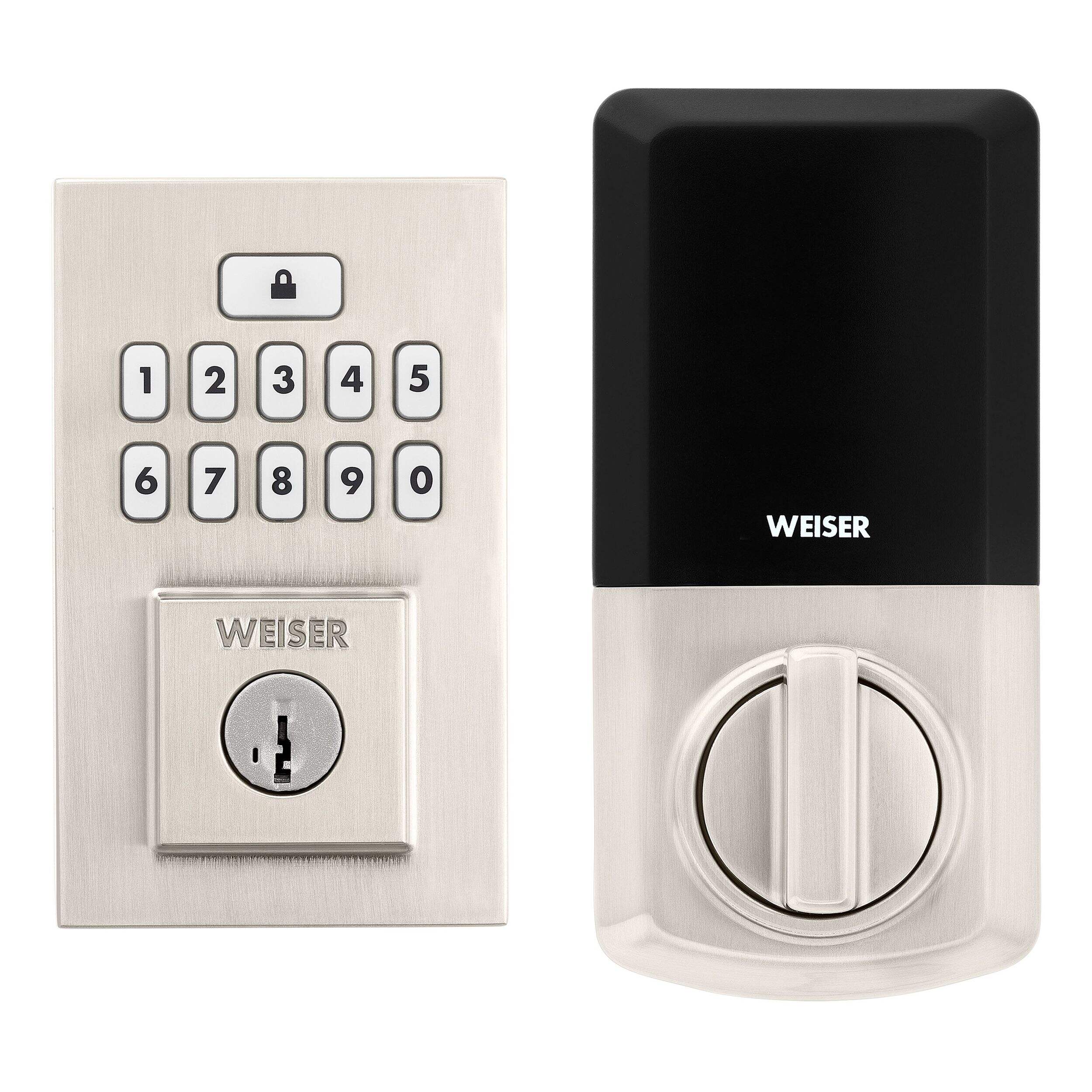 Weiser SmartCode 10 Contemporary Keyless Entry Deadbolt Door Lock, 10-Button Backlit Keypad Door Lock with SmartKey, Satin Nickel Front_Flat