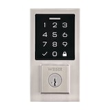 Weiser SmartCode Keyless Entry Deadbolt Door Lock, 10-Button Touchpad Door Lock with Backlit Keypad, Satin Nickel Front_Flat