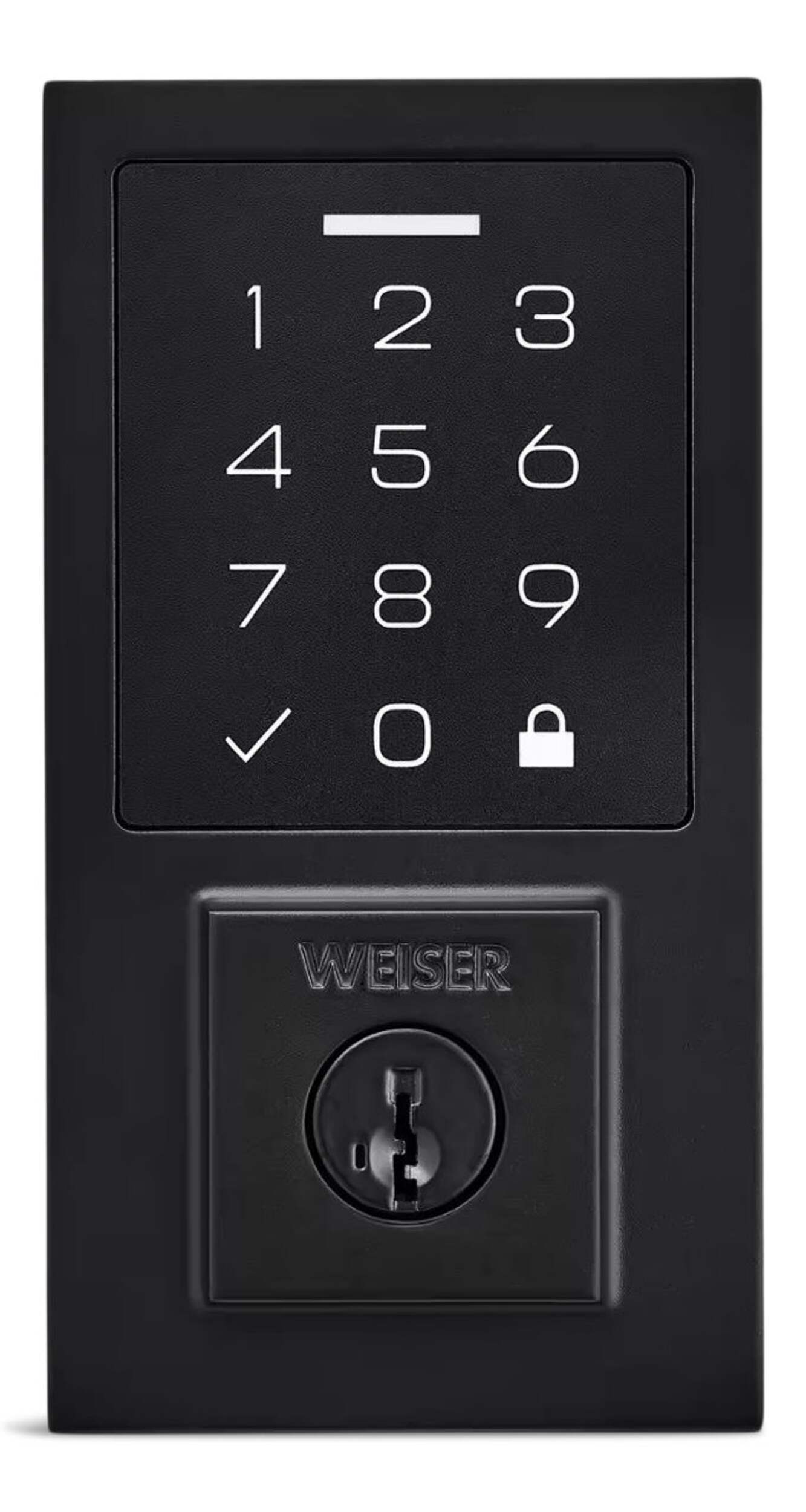 Weiser SmartCode Keyless Entry Deadbolt Door Lock, 10-Button Touchpad Door Lock with Backlit Keypad, Matte Black Front_Flat