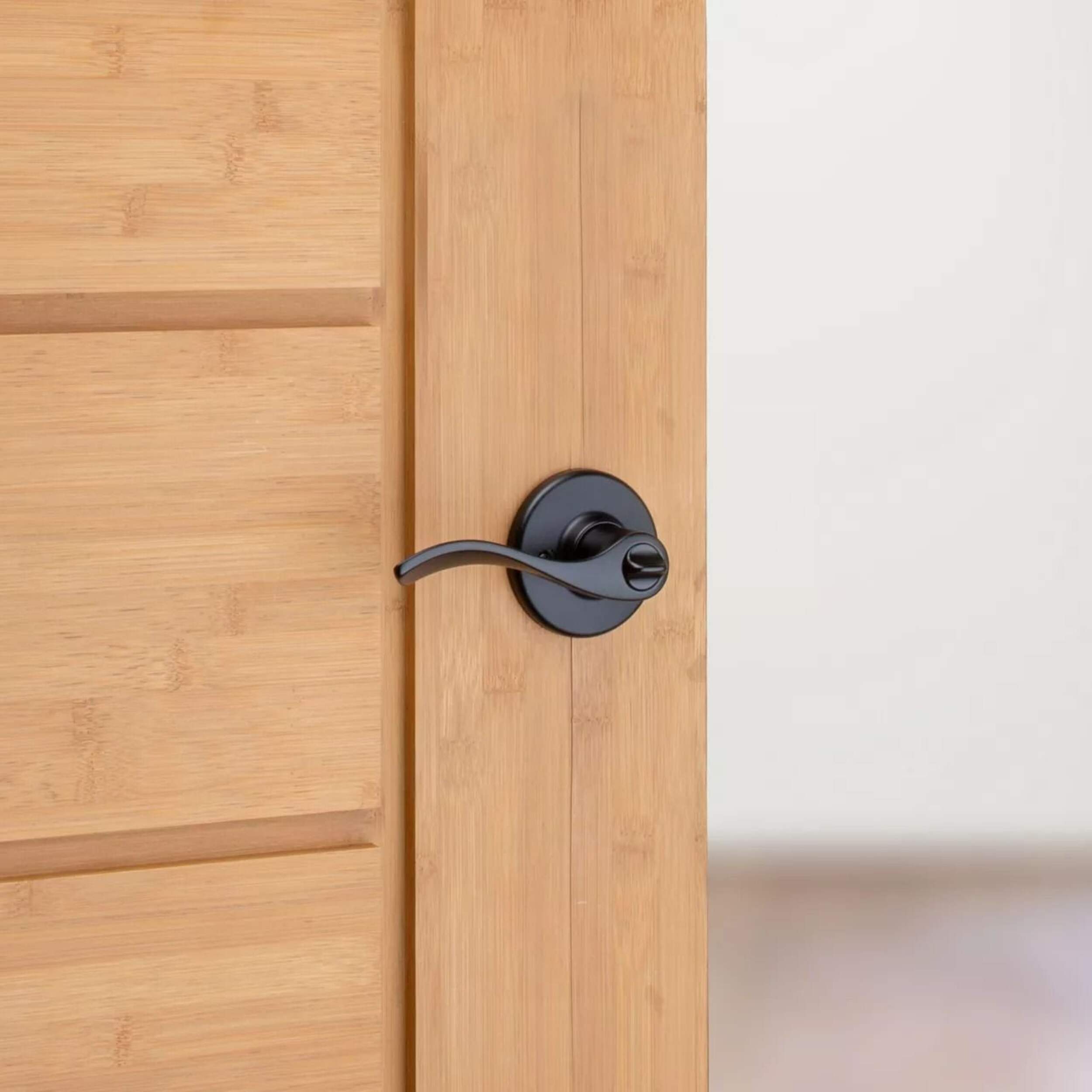 Weiser Belmont Locking Privacy Door Handle, Reversible Interior Door Levers for Bedroom and Bathroom Use, Matte Black Front_Three_Fourths_Angled_Right