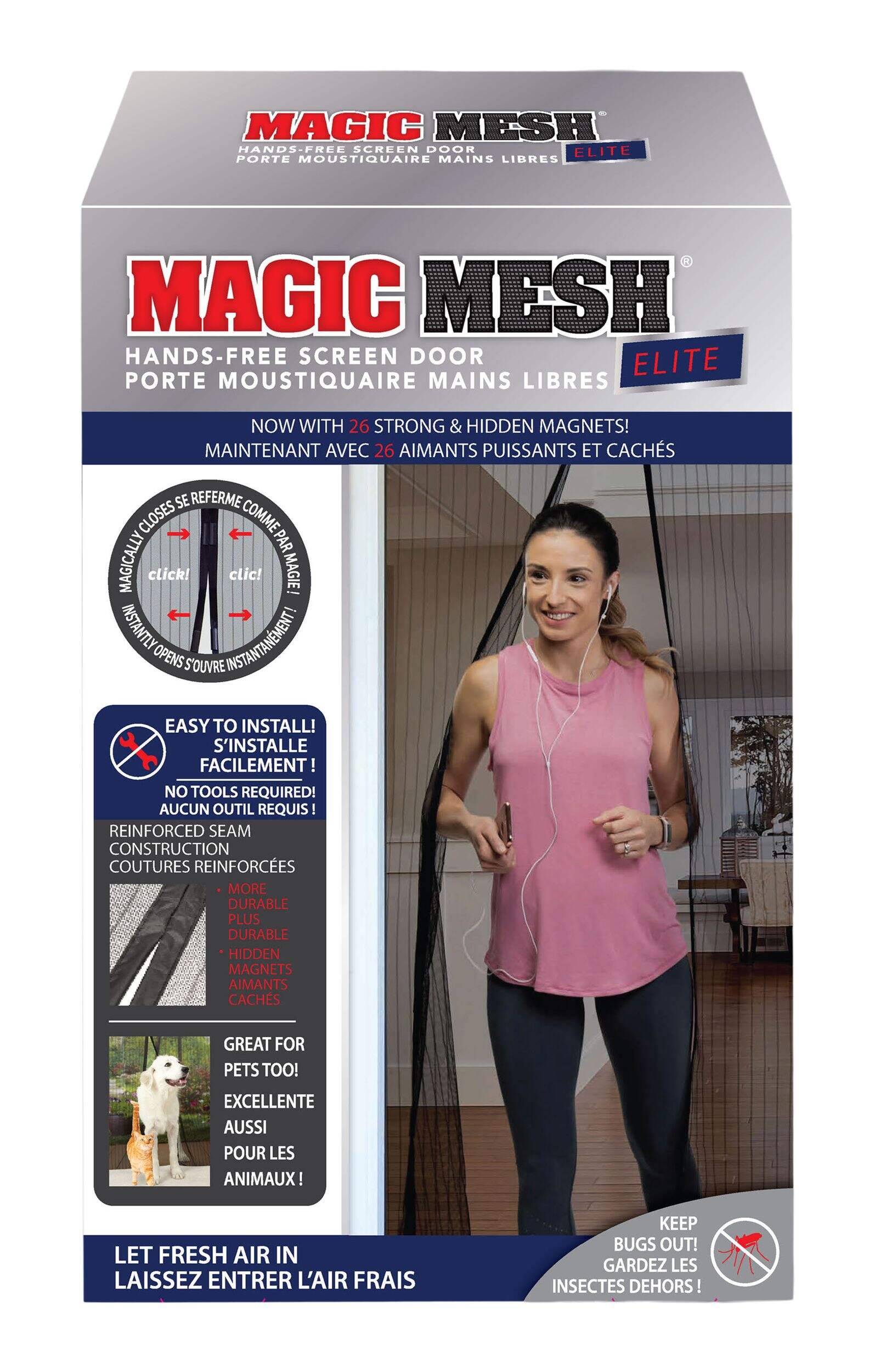 Magic Mesh Elite Hands-Free Magnetic Screen Door, One Panel Installation, Black Front_Elevated