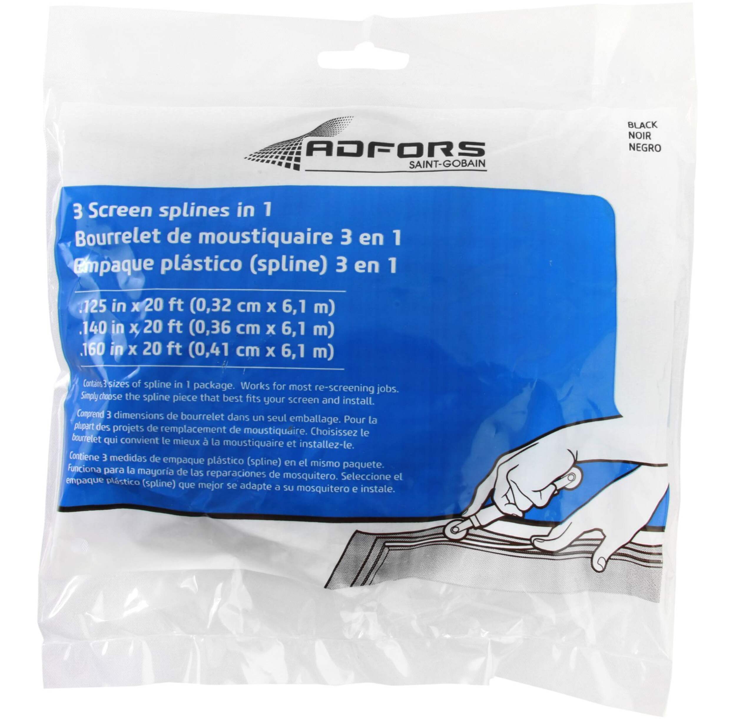 Adfors Saint-Gobain 3-in-1 Size Screen Splines, Black Front_Flat