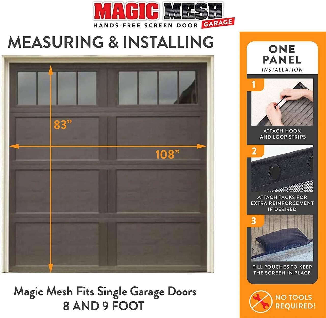 Magic Mesh MM181112 Garage Hands-Free Magnetic Screen Door, 8 x 9-ft, Black