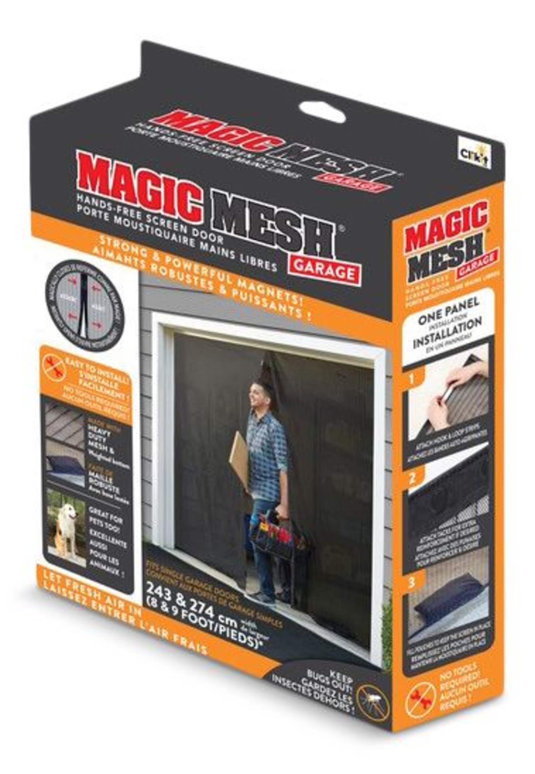 Porte-moustiquaire magnétique mains libres de garage Magic Mesh MM181112, 8 x 9 pi, noir Front_Three_Fourths_Angled_Left