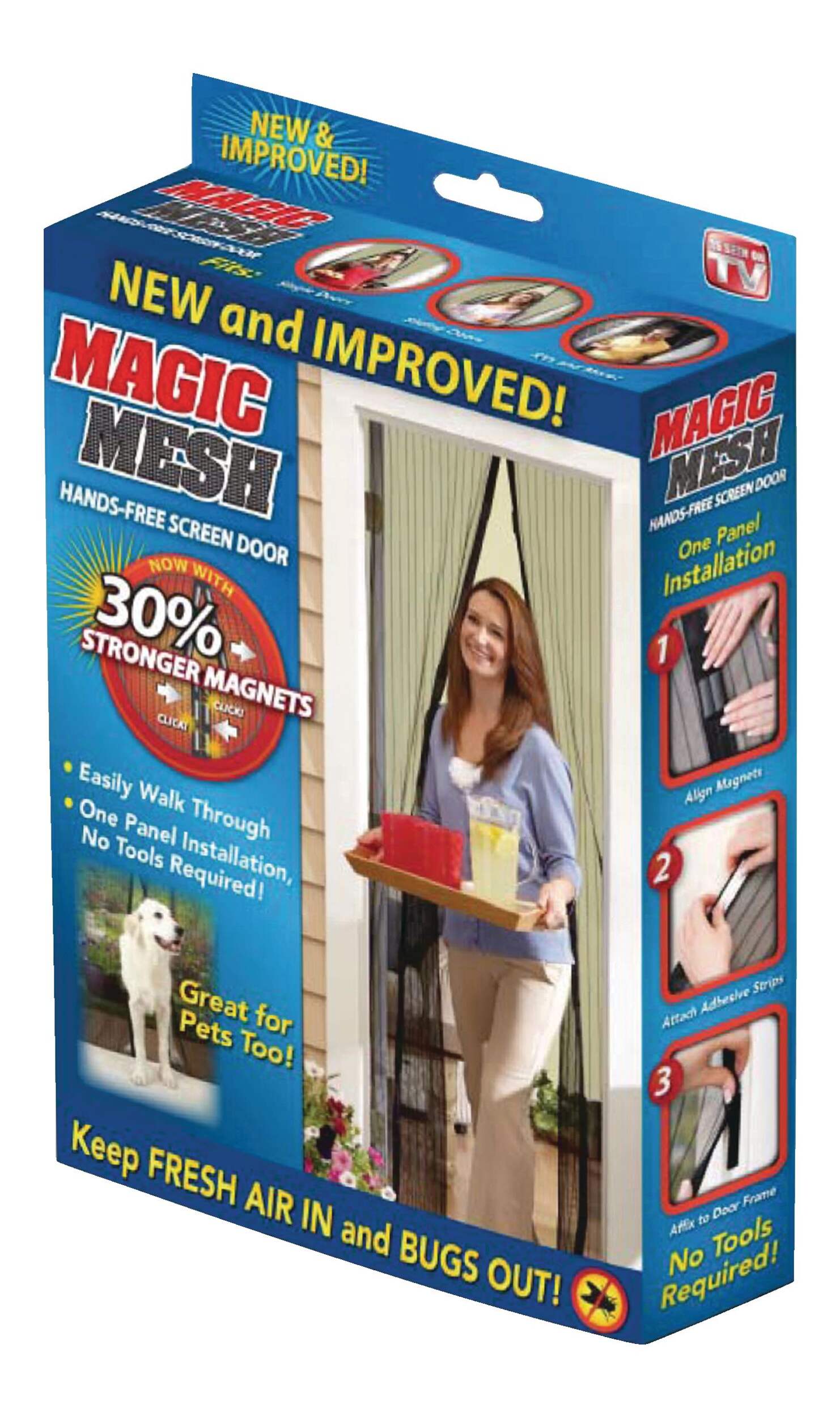 Magic Mesh Deluxe Hands-Free Magnetic Screen Door, Black Front_Angled_Left