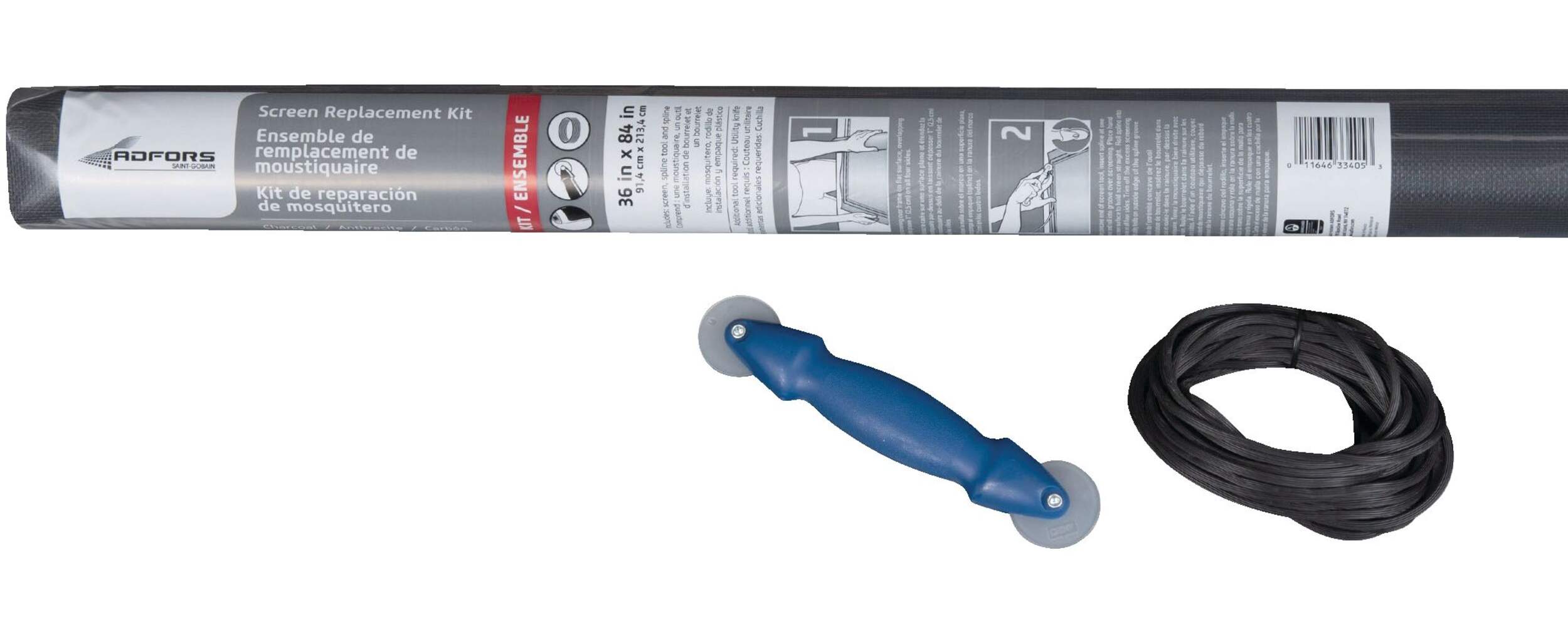 Adfors Saint-Gobain All-in-1 Fibreglass Screen Replacement Repair Kit, Charcoal Composite_or_Mixed