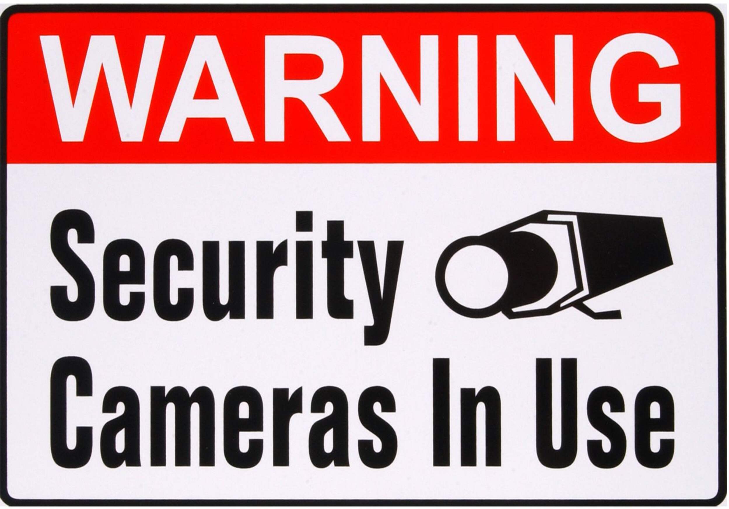 Hillman Self-Adhesive Security Camera Warning Sign, 4 x 5-in, White/Red/Black Front_Flat