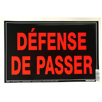 Hillman 849338 Aluminum Self-Adhesive Défense De Passer Sign, French, 10 x 14-in, Black/Red Front_Flat