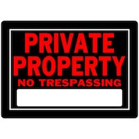 Hillman 840147 Aluminum Self-Adhesive Private Property Sign, 10 x 14-in, Black/Red Front_Flat