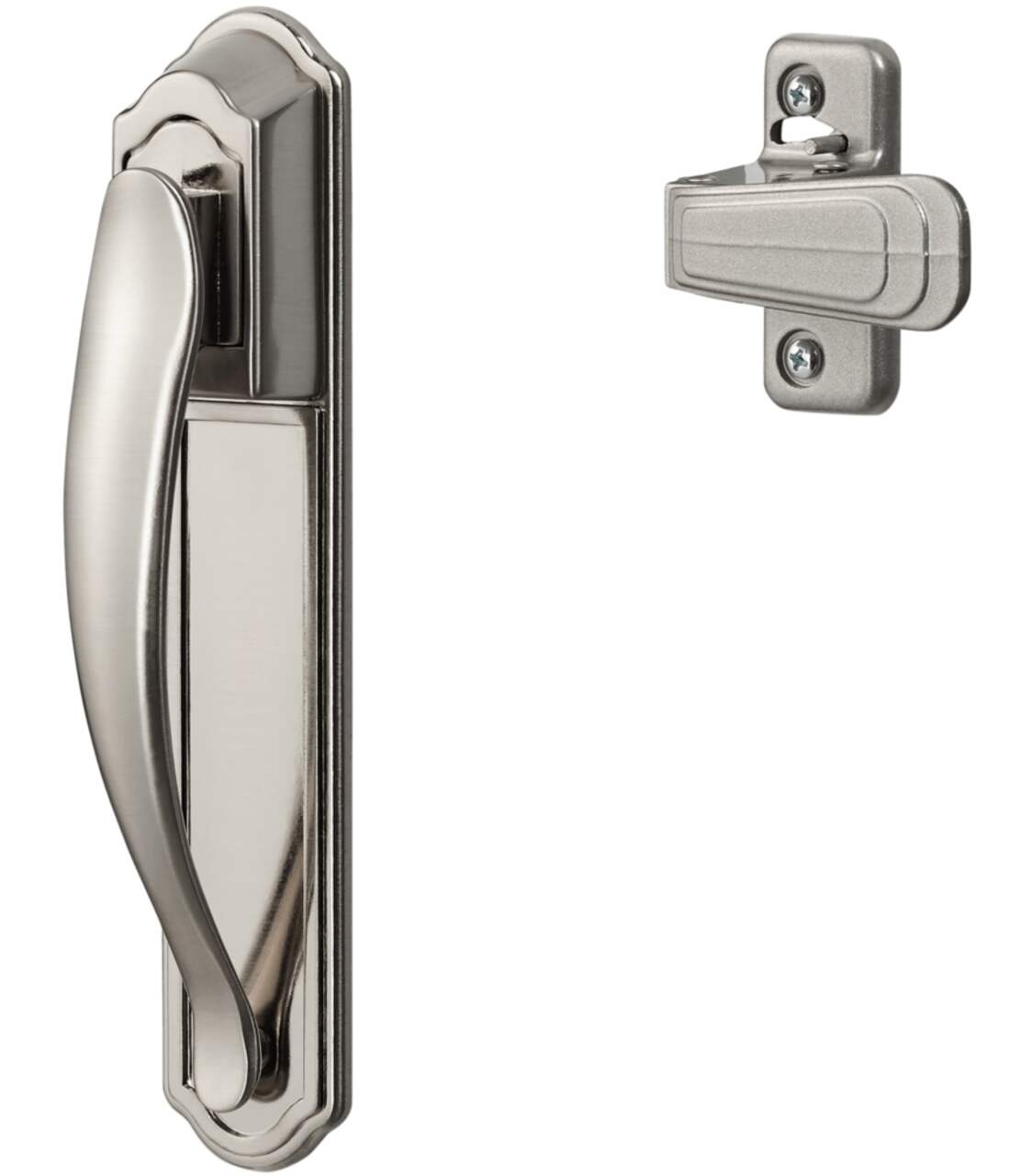 Ideal Security Deluxe Storm Door Pull Handle Set with Back Plate, Satin  Silver