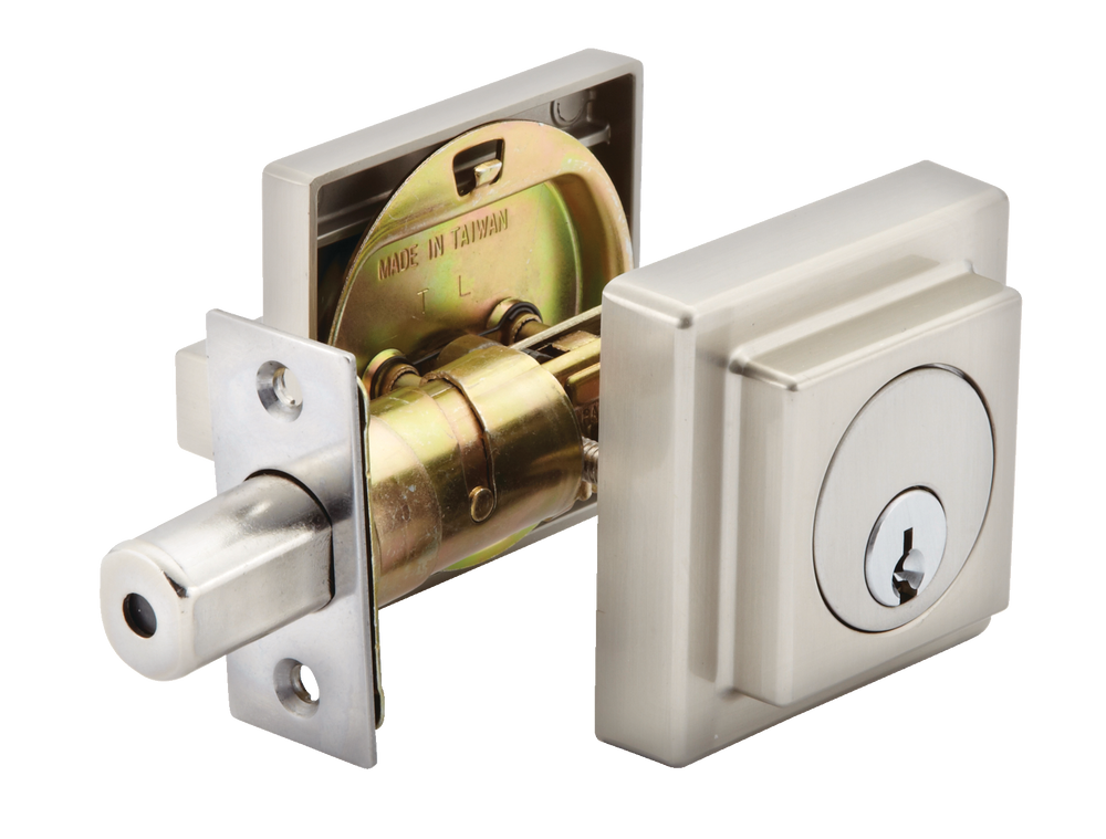 Garrison SingleCylinder Contemporary Square Deadbolt Door Lock, Satin