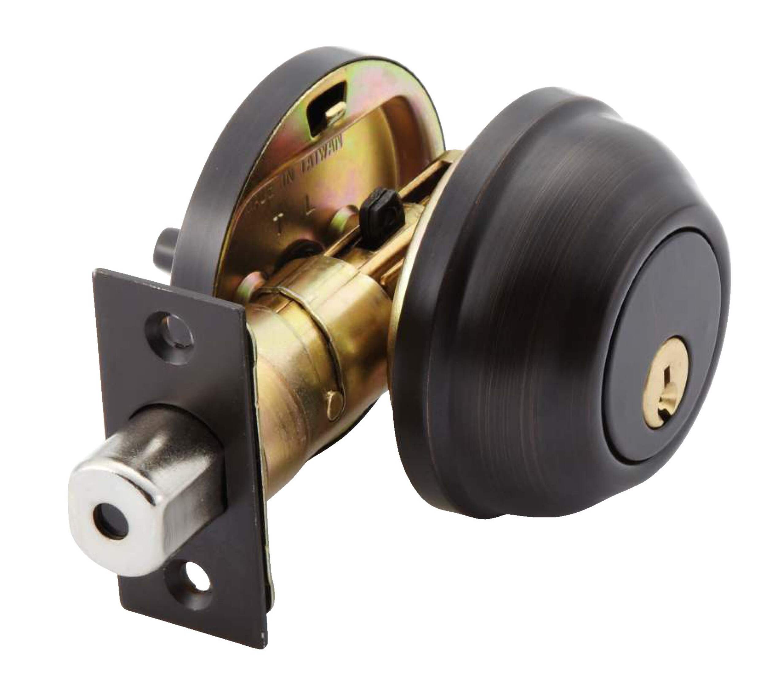Garrison Single Deadbolt Door Lock, Oxidized Bronze Front_Three_Fourths_Angled_Right
