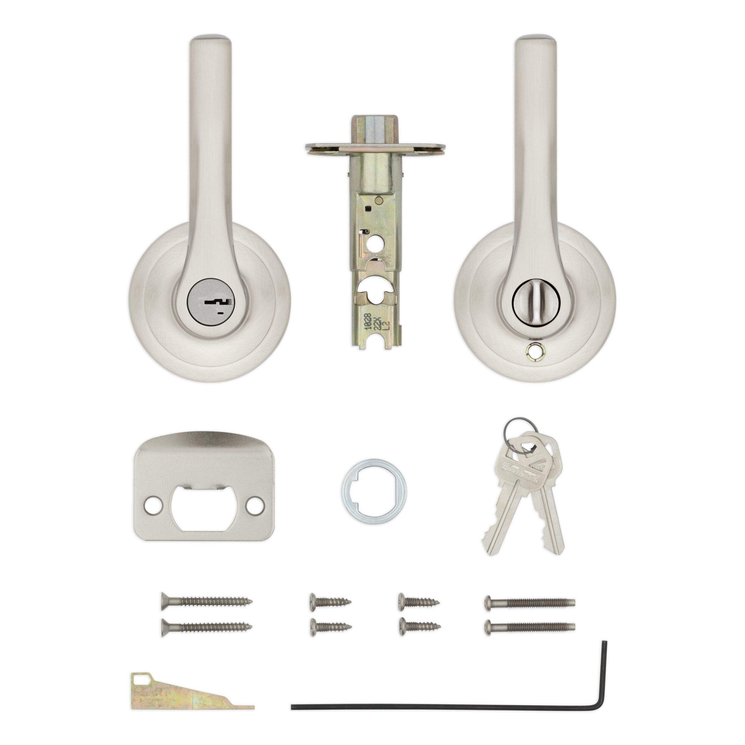 Weiser Henley Keyed Entry Door Handle with SmartKey, Reversible Square Exterior/Interior Door Lever with Lock, Satin Nickel Composite_or_Mixed