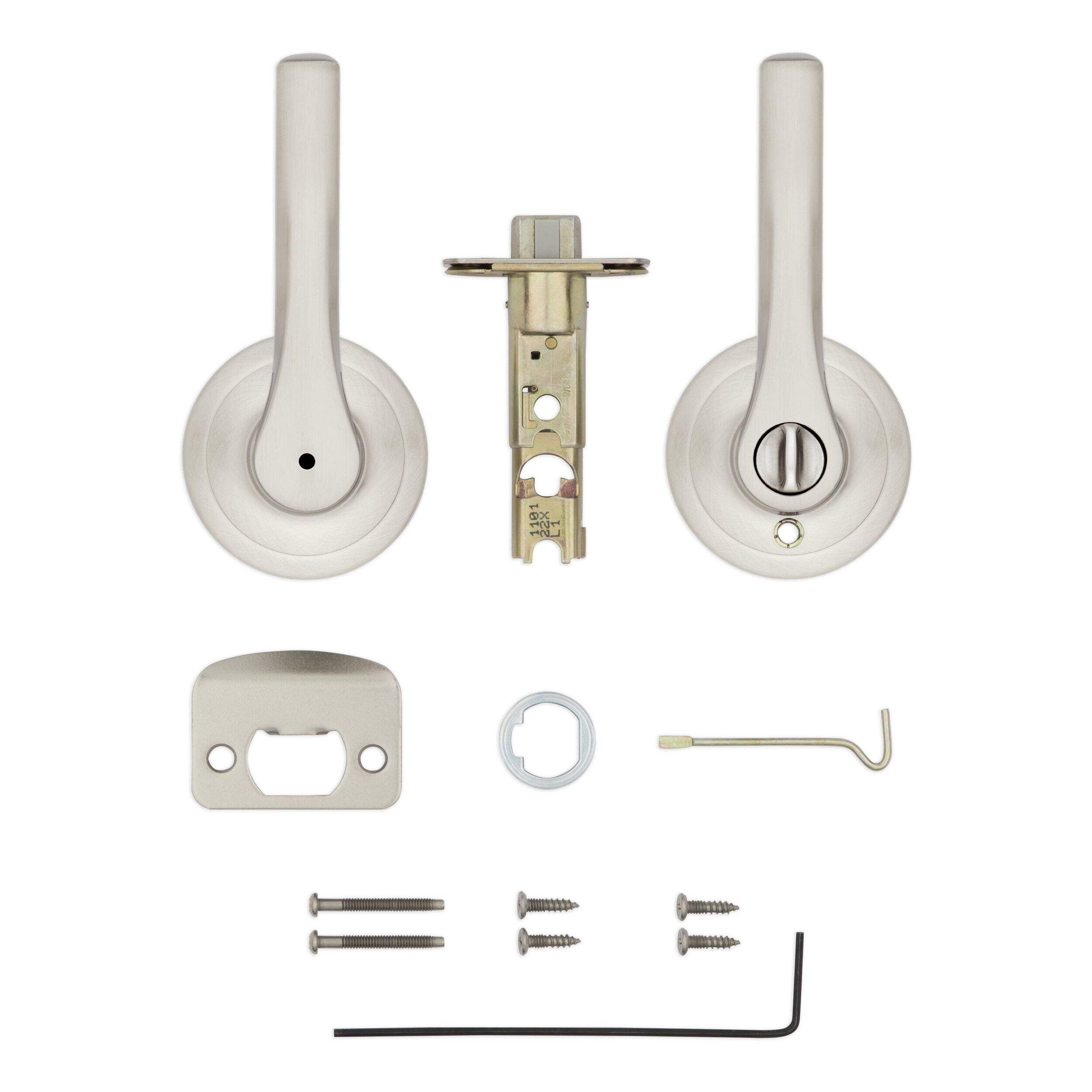 Weiser Henley Privacy Locking Door Handle, Reversible Square Exterior/Interior Door Lever with Lock, Satin Nickel Composite_or_Mixed