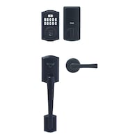Weiser SmartCode and Prescott Handle Set, Keypad Door Lock with Katella Interior Door Lever, Matte Black Front_Flat