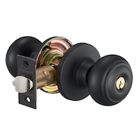 Garrison Keyed Entry Ball Knob, Matte Black Front_Three_Fourths_Angled_Right