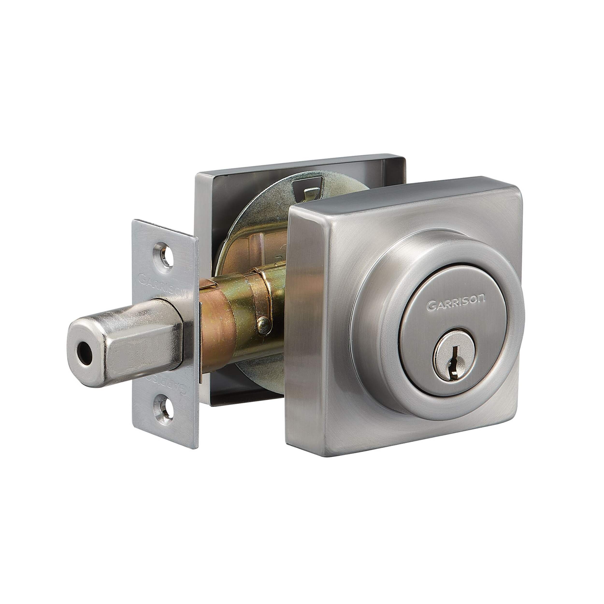 Garrison LTS Deadbolt, Satin Nickel Front_Three_Fourths_Angled_Right