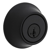 Weiser Elements Deadbolt, Matte Black Front_Three_Fourths_Angled_Right