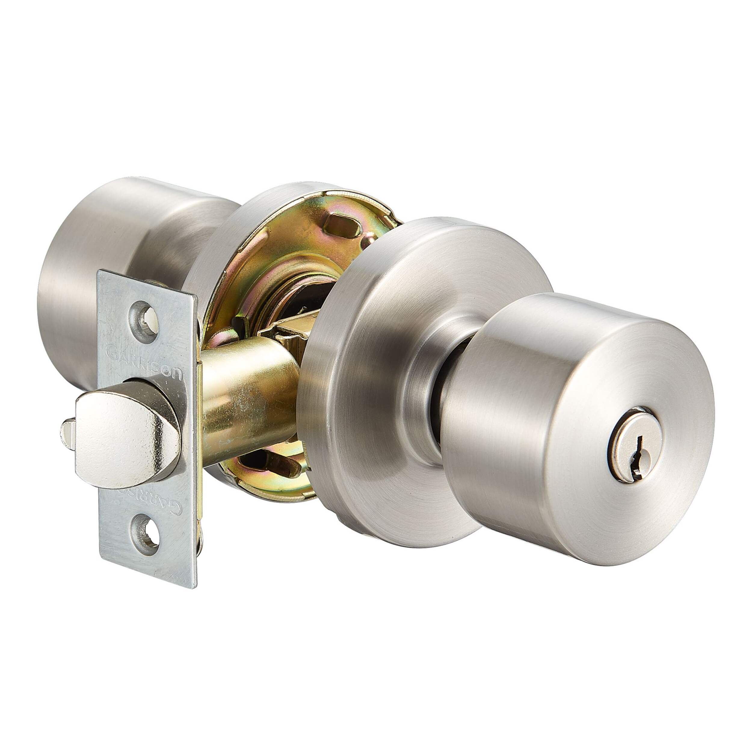 Garrison Riga Rose Key Lock, Satin Nickel Front_Angled_Right