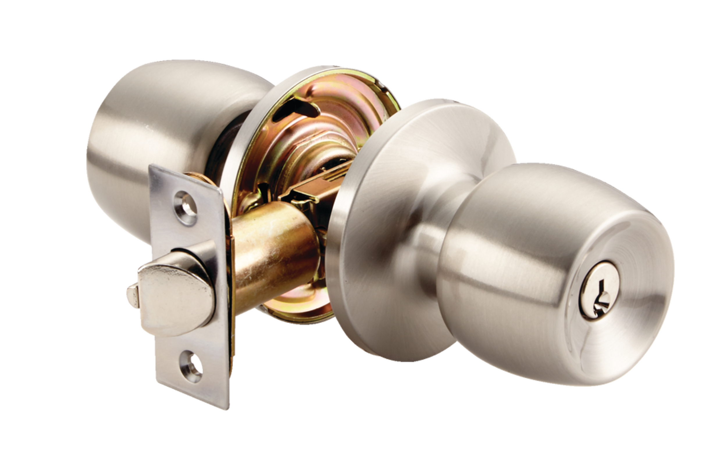 Garrison Devon Entry Keyed Door Knob Lock Set, Grade 3 Security, Satin Nickel Front_Angled_Right