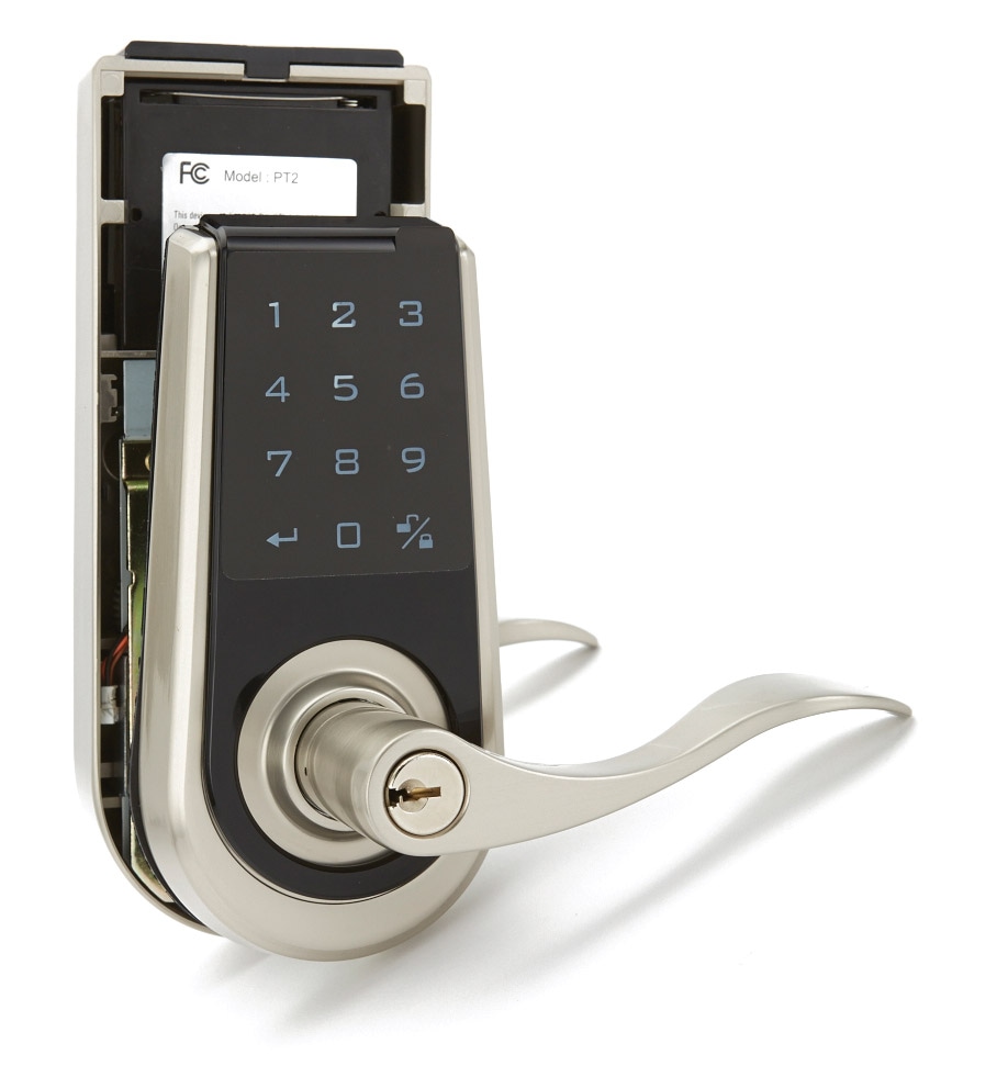 Garrison Electronic Lock with Queen Door Lever, Satin Nickel Canadian
