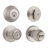 Weiser Yukon Door Knob with Deadbolt and SmartKey, Reversible Exterior/Interior Locking Entry Door Handle with Key and Deadbolt, Satin Nickel Front_Angled_Right