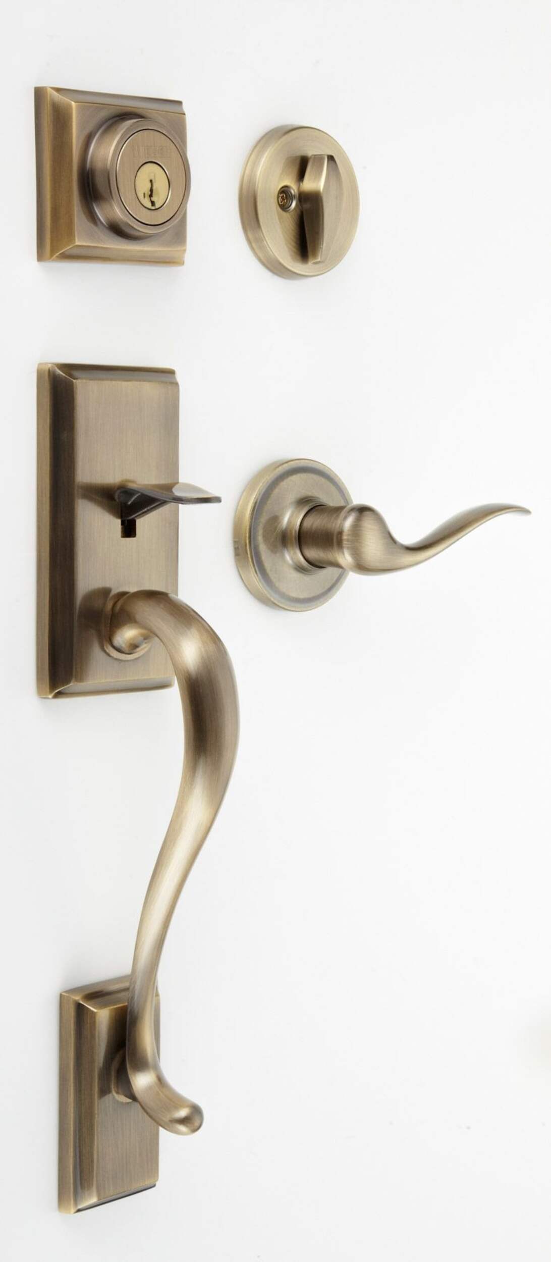 Weiser Hawthorne Grip Set Door Handle & Toluca Door Lever, Antique