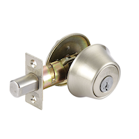 Weiser Elements Round Deadbolt Door Lock, ANSI/BHMA Grade 3 Certified Front Door Lock featuring SmartKey, Satin Nickel Front_Angled_Right