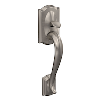 Schlage Camelot Handle Set Bottom with Accent Lever, Satin Nickel Front_Angled_Right