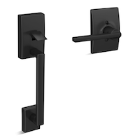 Schlage Century Front Entry Handleset with Latitude Door Lever, Lifetime Warranty, Matte Black Front_Three_Fourths_Angled_Right