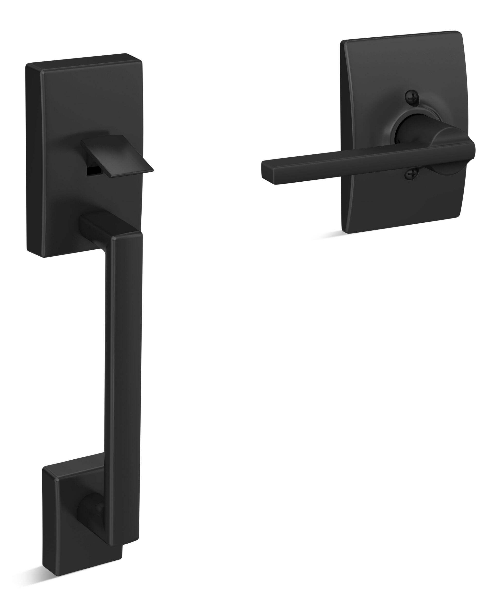 Poignée d'entrée Schlage Century avec levier Latitude, garantie à vie, noir mat Front_Three_Fourths_Angled_Right
