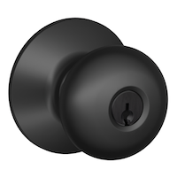 Schlage Plymouth Keyed Entry Door Knob, Lifetime Warranty, Matte Black Front_Three_Fourths_Angled_Right