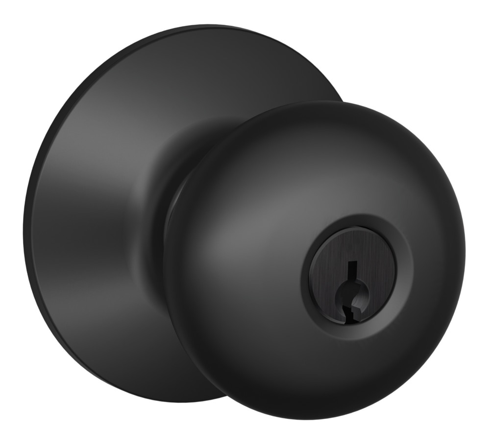 Schlage Plymouth Entry Keyed Ball Door Knob Lock Set, Matte Black