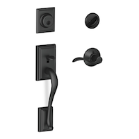 Schlage Addison Handleset with Accent Interior lever, Rated AAA Security, Matte Black Front_Three_Fourths_Angled_Right