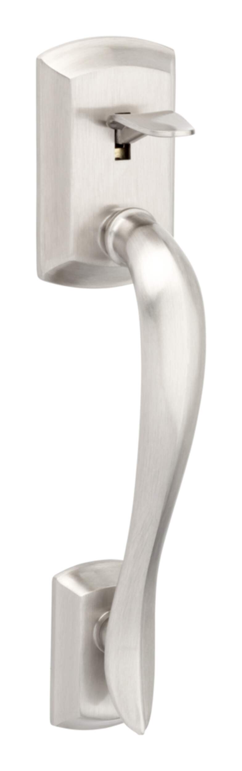 Weiser Avalon Bottom Grip Handle Set with Lever, Satin Nickel Front_Angled_Right