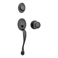 Weiser Augusta Grip Handle Set, Troy Door Knob & Deadbolt Lock Set, Iron/Black