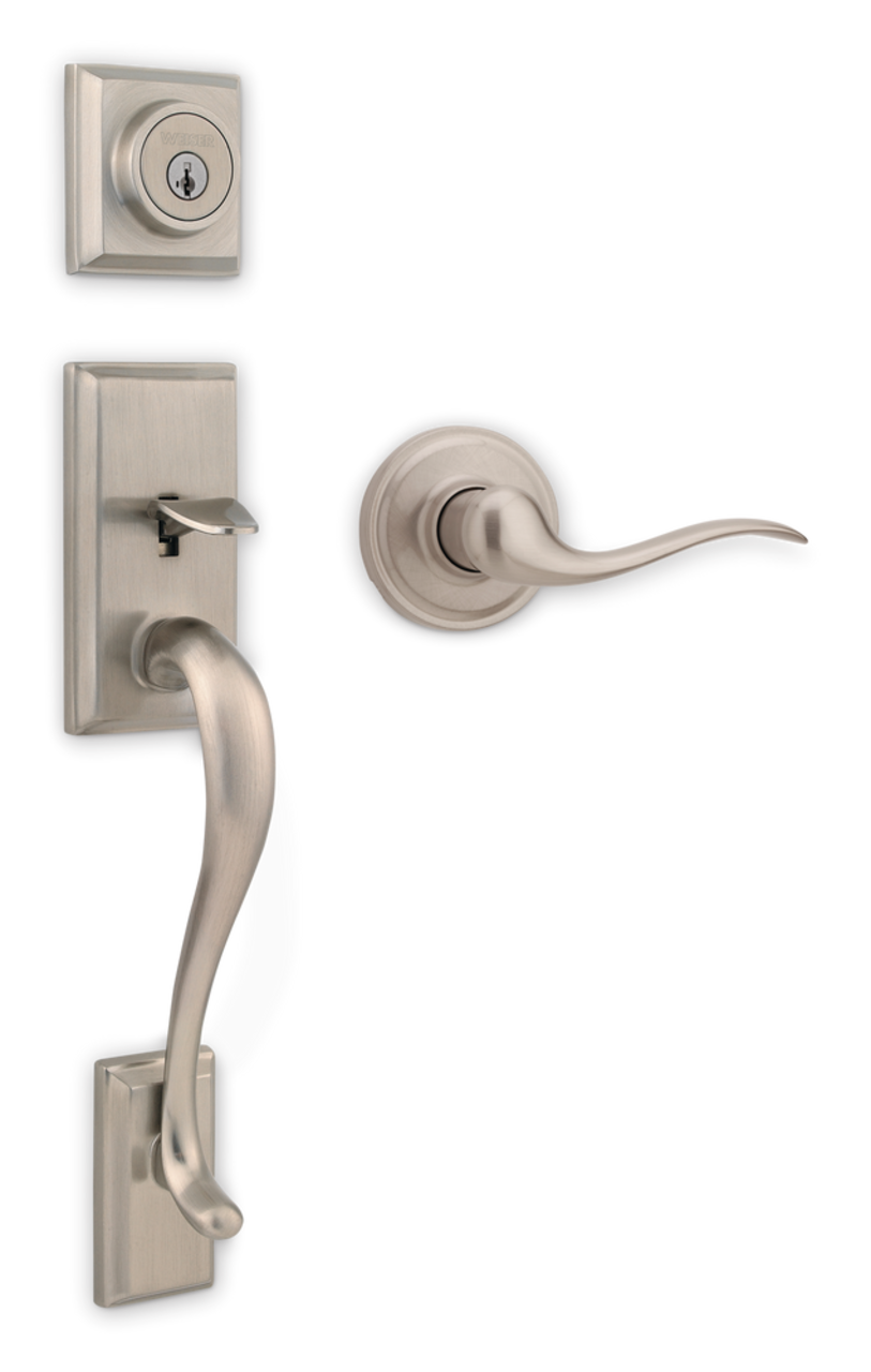 Prescott x Toluca Satin Nickel Exterior Door Handle Set/Entry Door Lock  with Key