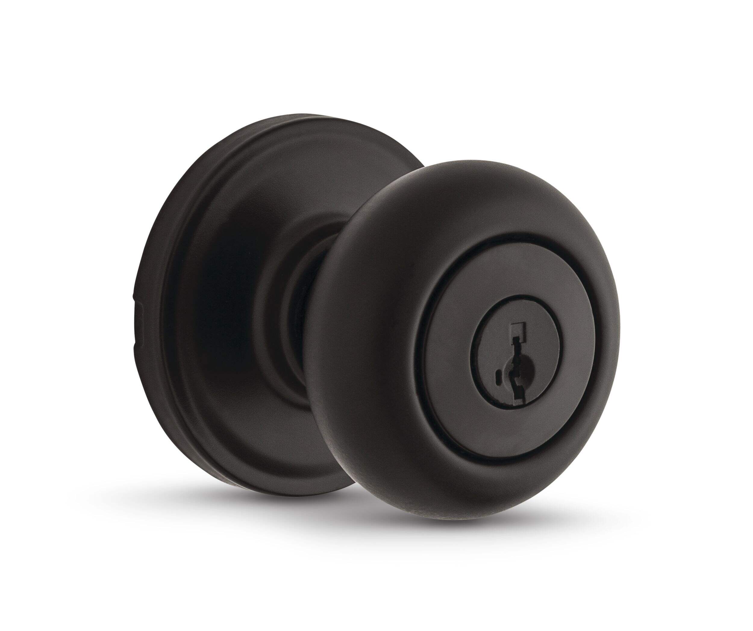 Weiser Troy Door Knob with Lock, Keyed Entry Door Knobs for Front Door, Bedroom, Bathroom & Office, Matte Black Front_Three_Fourths_Angled_Right