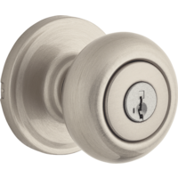 Weiser Troy Door Knob with Lock, Keyed Entry Door Knobs for Front Door, Bedroom, Bathroom & Office, Satin Nickel Front_Three_Fourths_Angled_Right
