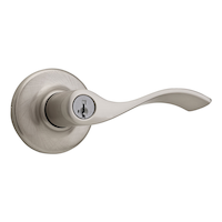 Weiser Belmont Door Handle with Lock, Reversible Keyed Entry Door Lever for Front Door, Bedroom, Bathroom & Office, Satin Nickel Front_Angled_Right
