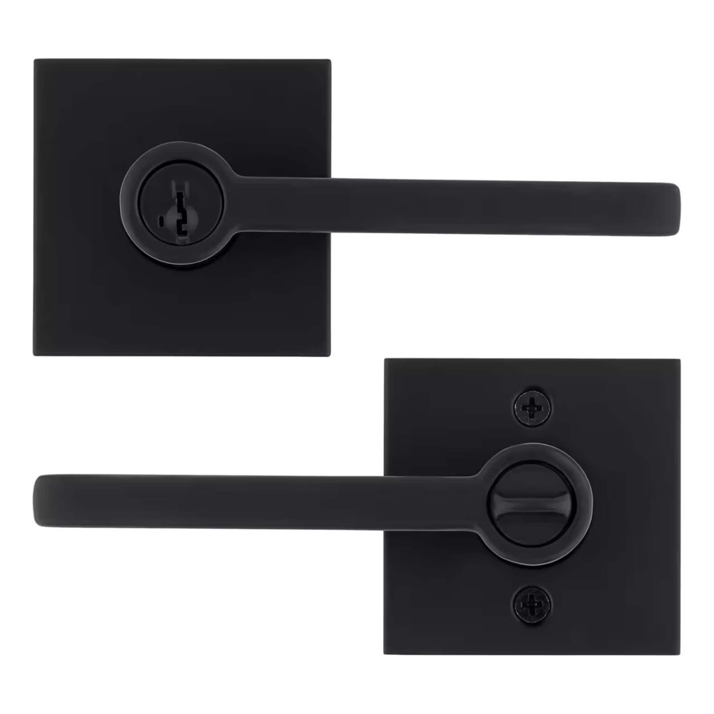 Weiser Halifax Door Handle with Lock, Keyed Entry Door Lever for Front Door, Bedroom, Bathroom & Office, Matte Black Front_Flat