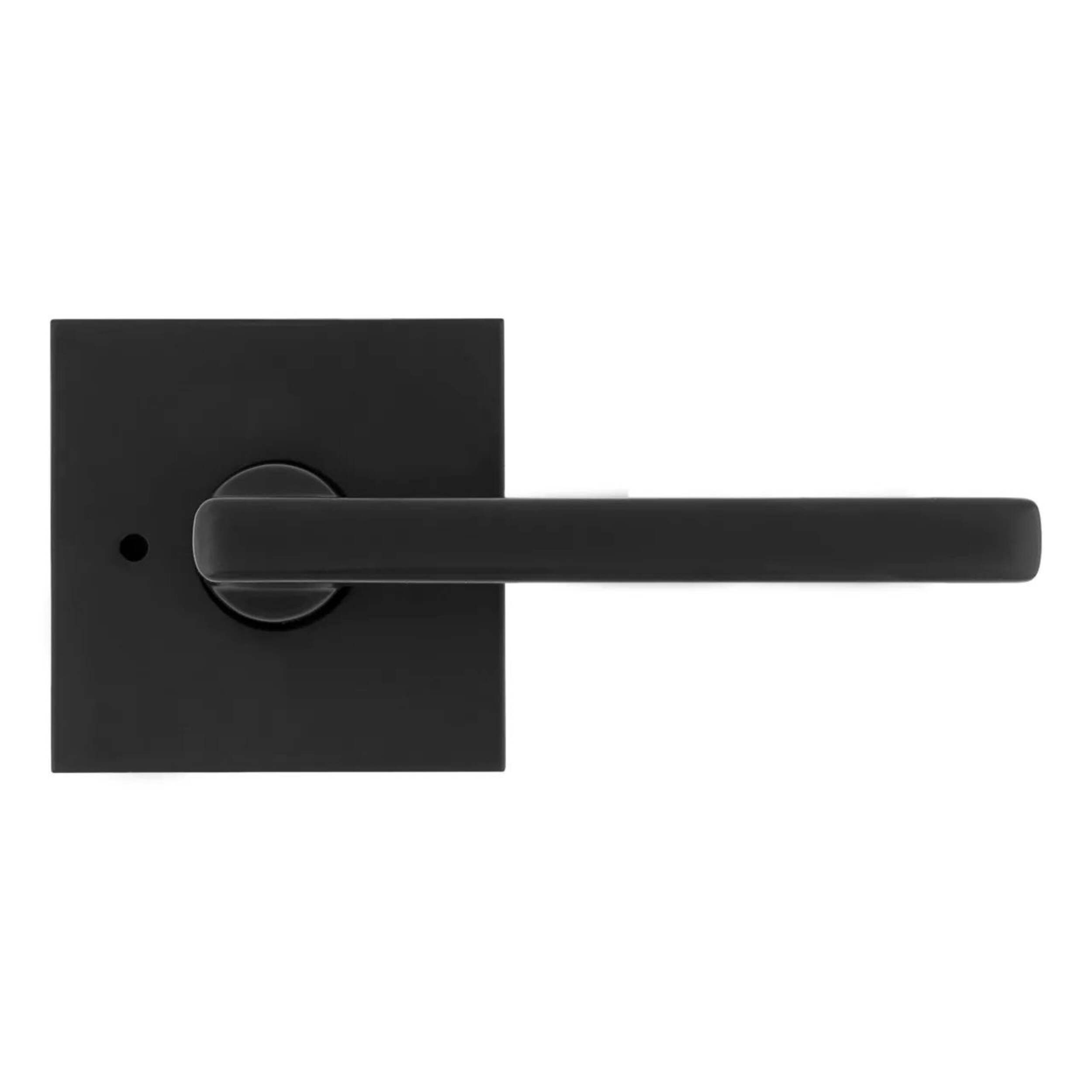 Weiser Halifax Door Handle with Privacy Lock, Locking Door Levers for Bedroom, Bathroom & Office, Matte Black Front_Flat