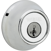 Weiser Elements Round Deadbolt Lock, ANSI/BHMA Grade 3 Certified Front Door Lock featuring SmartKey, Polished Chrome Front_Angled_Right