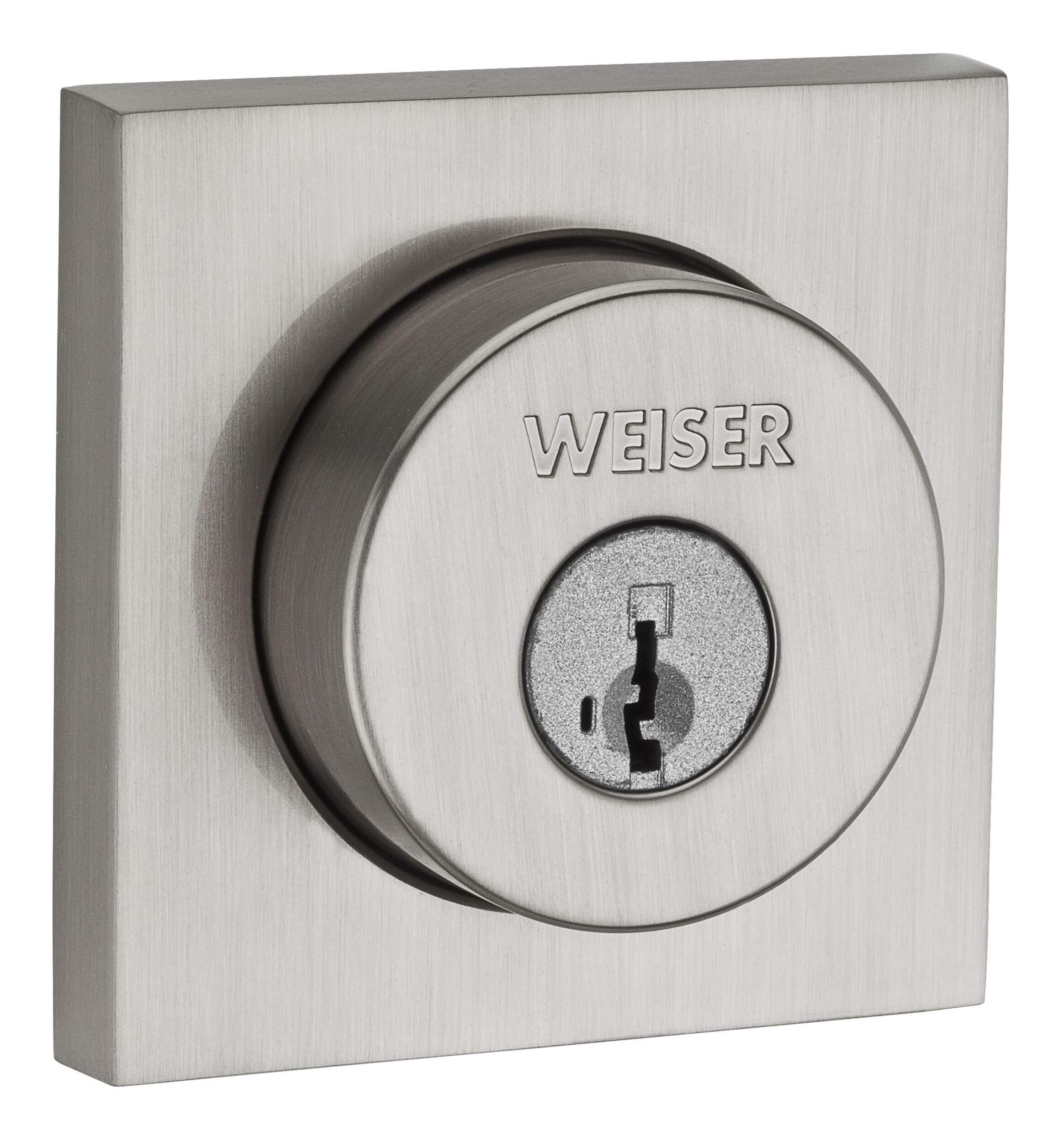 Serrure à pêne dormant à 1 barillet carrée Weiser, nickel satiné Front_Angled_Right