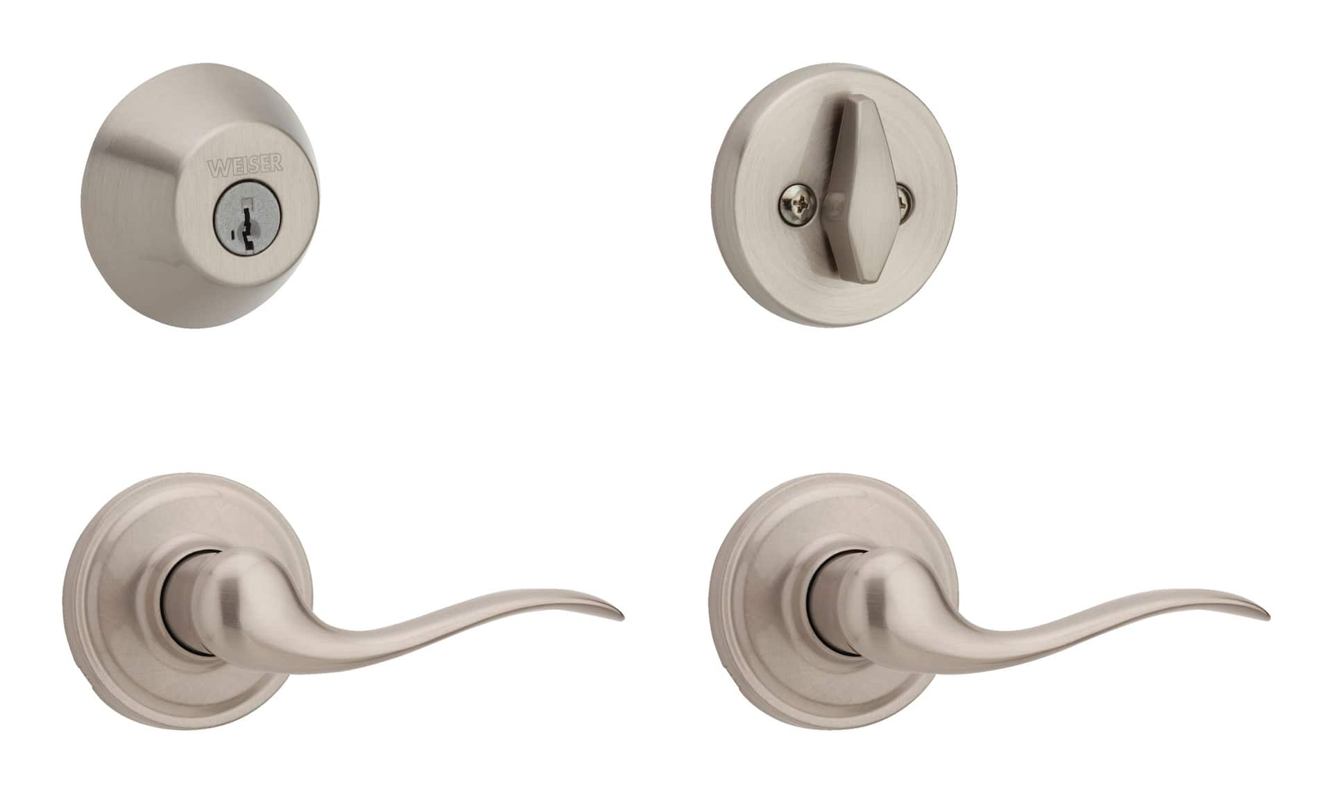 Weiser Toluca Round Deadbolt Door Lock & Lever Combo, Satin Nickel