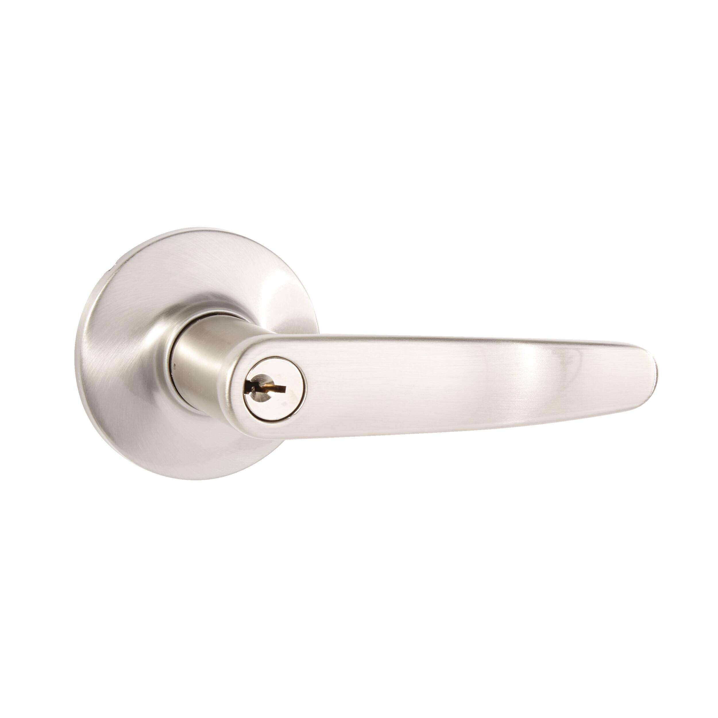 Garrison Straight Keyed Entry Door Lever Lock Set, Satin Nickel Front_Angled_Right