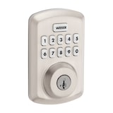 Weiser Powerbolt 3 Keyless Entry Deadbolt Lock, 10-Button Keypad Door Lock with Auto Lock and 12-Month Battery Life, Satin Nickel Front_Three_Fourths_Angled_Right